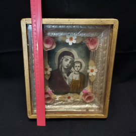 Икона Казанской Божией Матери, в окладе, размер полотна 27,5х22,5 см. Картинка 4
